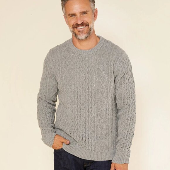 Outerknown Fishermans Gray Cable Knit Wool Blend Sweater - Picture 2 of 6